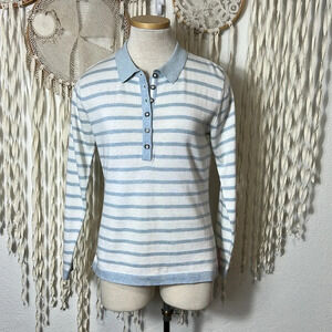 Maus & Hoffman Light Blue and Whitte Stripe Baby Alpaca Long Sleeve Polo Shirt M